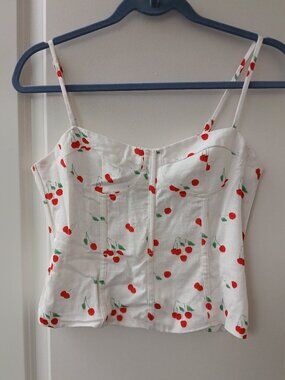 Aqua and Kristopher Brock Cherry print Bustier Top